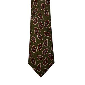 Vintage Tommy Hilfiger 100% Silk Paisley Tie Olive Burgundy 90s OldMoneyStyle